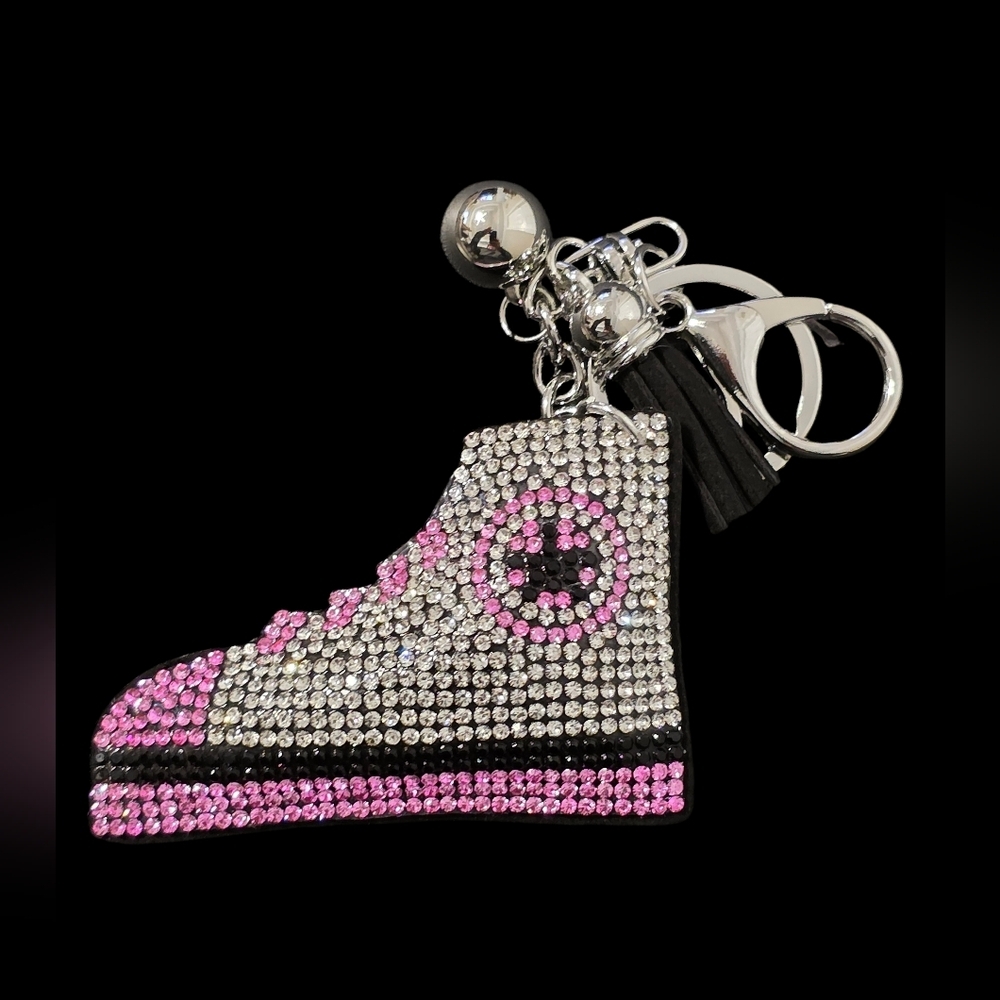 Crystal Sneaker Bag Charm Keychain - Pink and Silver